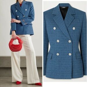 CURRENT SEASON Versace double breasted metallic blue tweed blazer jacket NWT